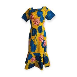Ankara Maxi Dress Trumpet Fit and Flare Silhouette Colorful Ankle Length